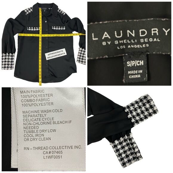 Laundry by Shelli Segal Top Womens Sz Small Black Houndstooth Shirt Work Office - Picture 4 of 16
